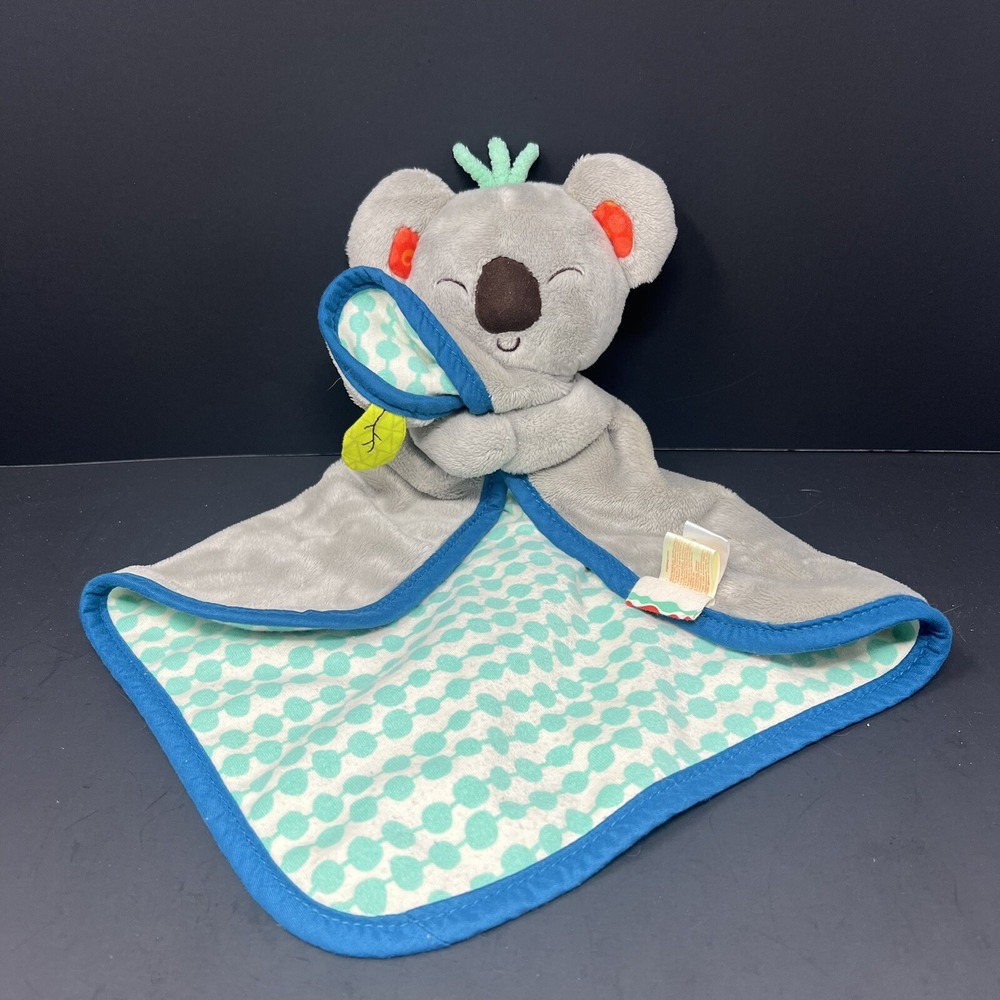 B Baby Koala Lovey Plush Security Toy OS Gray Blue Dot Pattern Snuggle Blanket